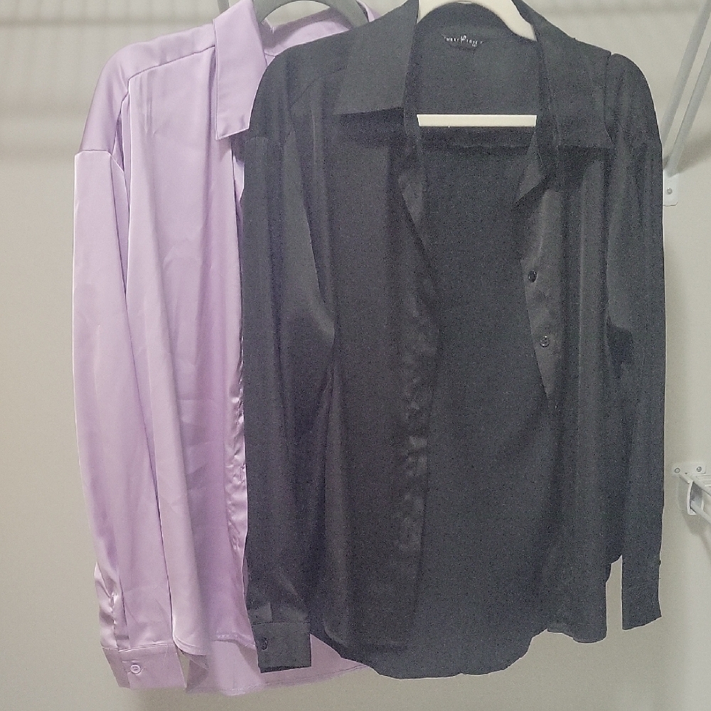 Elegant Women's Button Down Shirts in Black and Lavender